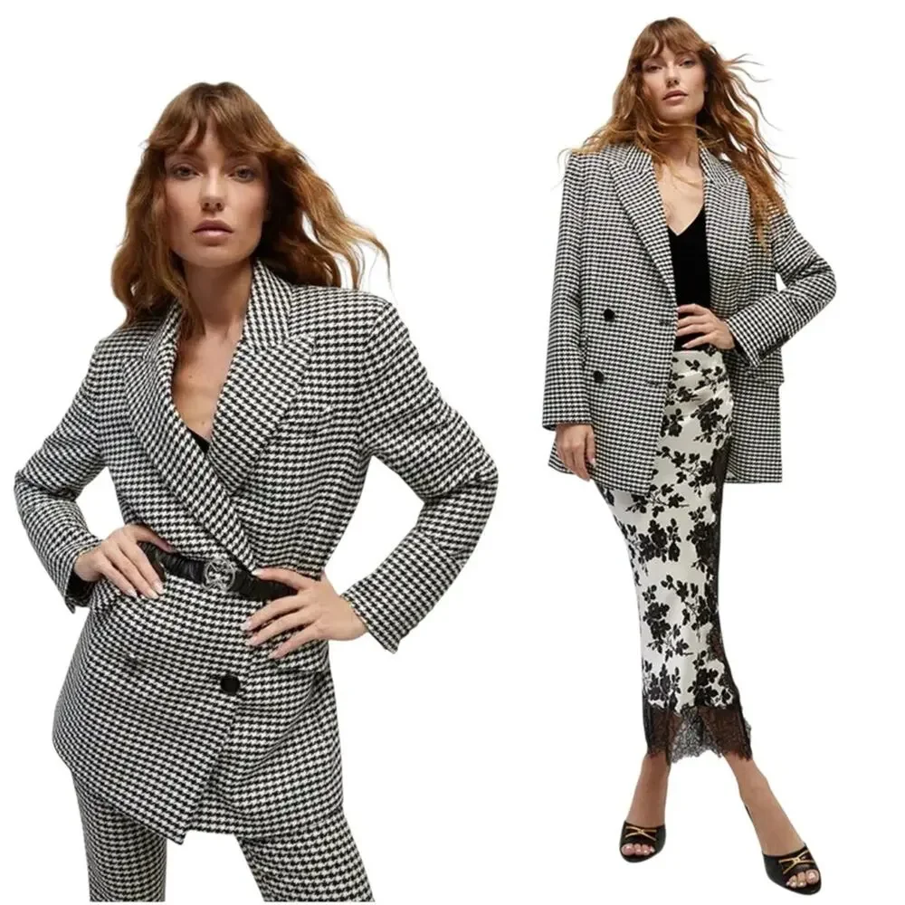 VERONICA BEARD Hutchinson Houndstooth Oversized Belted Dickey Blazer - Picture 1 of 8